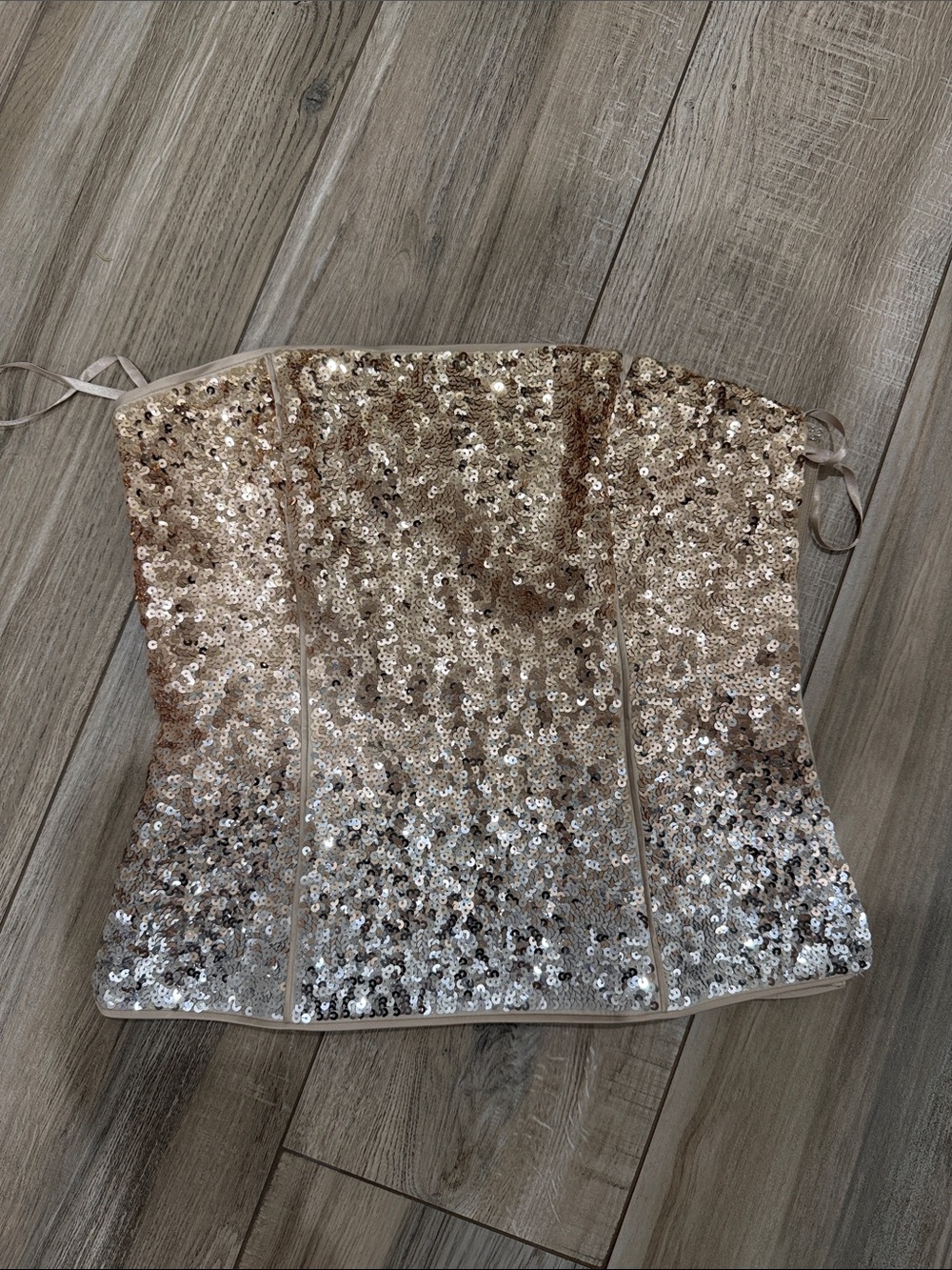 White House Black Market Sequin Ombre Strapless Top - Gold to Silver